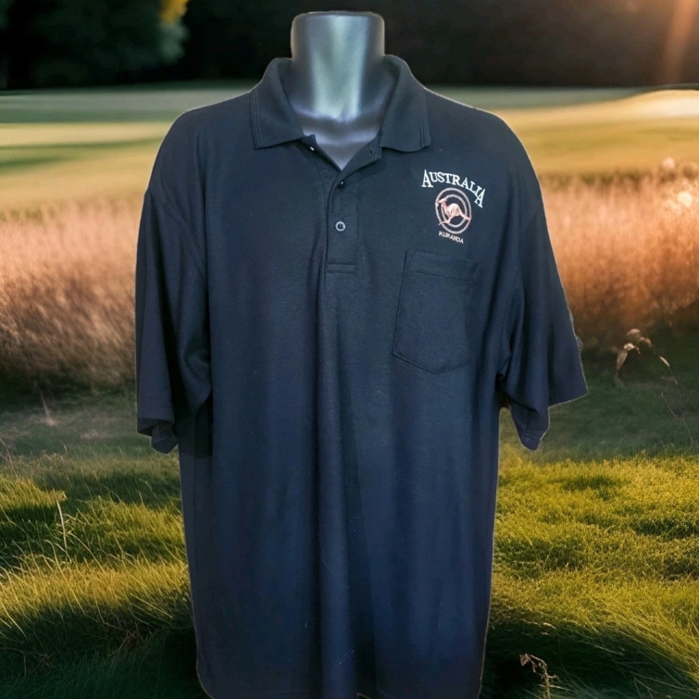 Australia Kuranda Mens XXL 2XL Polo Shirt  Black Embroidered Kangaroo Logo READ